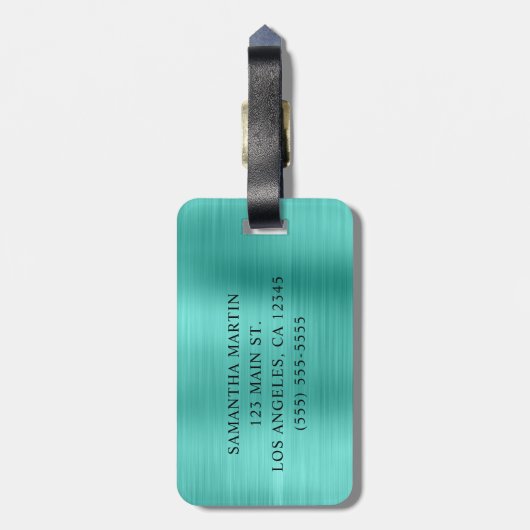 Silver Glitzer Turquoise Foil Extravagant Monogram Gepäckanhänger (Rückseite vertikal)