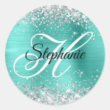 Silver Glitzer Turquoise Foil Extravagant Monogram