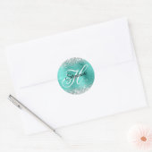 Silver Glitzer Turquoise Foil Extravagant Monogram Runder Aufkleber (Umschlag)