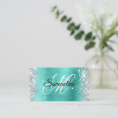 Silver Glitzer Turquoise Foil Extravagant Monogram Visitenkarte (Stehend Vorderseite)