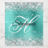Silver Glitzer Turquoise Foil Extravagant Monogram Weinetikett (Einzelnes Label)