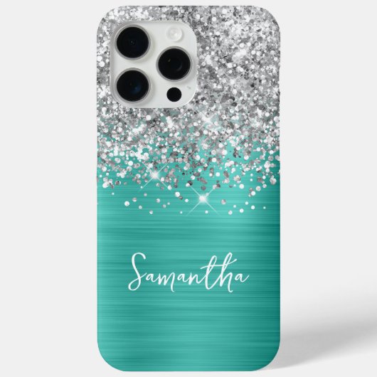 Silver Glitzer Turquoise Glam Name Case-Mate iPhone Hülle (Rückseite)