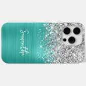 Silver Glitzer Turquoise Glam Name Case-Mate iPhone Hülle (Rückseite (Horizontal))