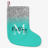 Silver Glitzer Turquoise Ombre Mit Monogramm Kleiner Weihnachtsstrumpf (Vorderseite)