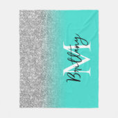 Silver Glitzer Turquoise Ombre Monogram Fleecedecke (Vorderseite)