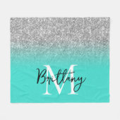 Silver Glitzer Turquoise Ombre Monogram Fleecedecke (Vorderseite (Horizontal))