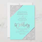 Silver Glitzer Typografie Aqua Blue Hochzeit Einladung (Vorderseite)