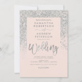 Silver Glitzer Typografie Rosa Hochzeit Einladung (Vorderseite)