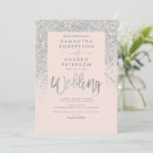 Silver Glitzer Typografie Rosa Hochzeit Einladung (Stehend Vorderseite)