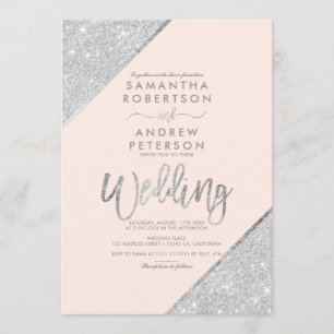 Silver Glitzer Typografie Rosa Hochzeit Einladung