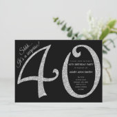Silver Glitzer Überraschung 40. Geburtstag Party Einladung (Stehend Vorderseite)