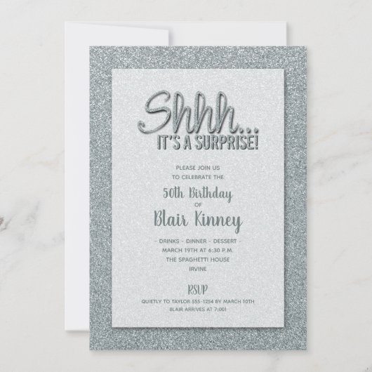 Silver Glitzer ÜBERRASCHUNG Geburtstag Einladung (Vorderseite)