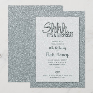 Silver Glitzer ÜBERRASCHUNG Geburtstag Einladung