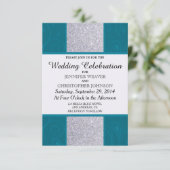 Silver Glitzer und Aqua Aquamarin mit Wirblem Desi Einladung (Stehend Vorderseite)