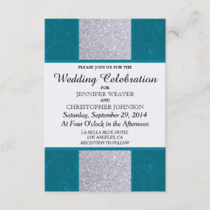 Silver Glitzer und Aqua Aquamarin mit Wirblem Desi Einladung