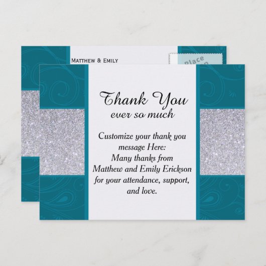 Silver Glitzer und Aqua Aquamarin mit Wirblem Desi Postkarte (Vorne/Hinten)