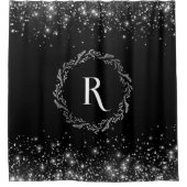Silver Glitzer und Black elegant Mit Monogramm Duschvorhang (Vorderseite)