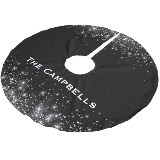 Silver Glitzer und Black elegant Mit Monogramm Polyester Weihnachtsbaumdecke (Schrägansicht)
