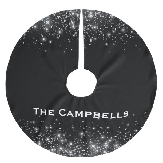 Silver Glitzer und Black elegant Mit Monogramm Polyester Weihnachtsbaumdecke (Vorderseite)