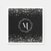 Silver Glitzer und Black elegant Mit Monogramm Serviette (Vorderseite)