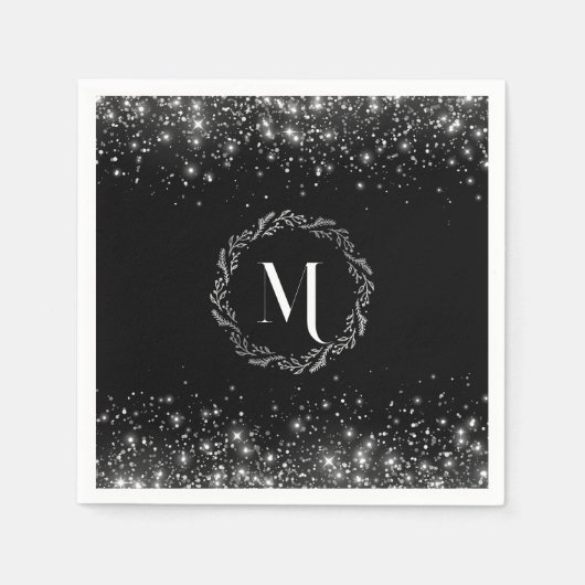 Silver Glitzer und Black elegant Mit Monogramm Serviette (Vorderseite)