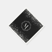 Silver Glitzer und Black elegant Mit Monogramm Serviette (Ecke)