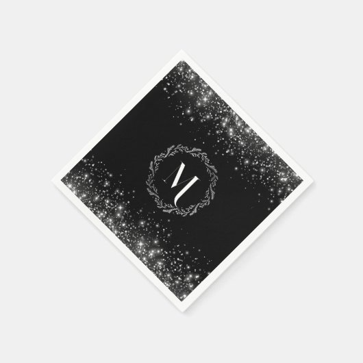 Silver Glitzer und Black elegant Mit Monogramm Serviette (Ecke)