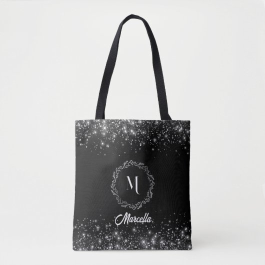 Silver Glitzer und Black elegant Mit Monogramm Tasche (Vorderseite)