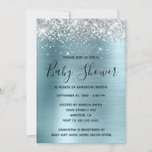 Silver Glitzer und Blue Foil Babydusche Einladung (Vorderseite)