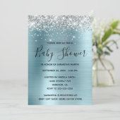 Silver Glitzer und Blue Foil Babydusche Einladung (Stehend Vorderseite)