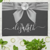 Silver Glitzer und Bow Geschirrtuch (Gefaltet)