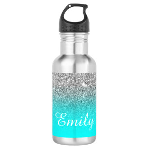 Silver Glitzer und Bright Aqua Ombre Edelstahlflasche
