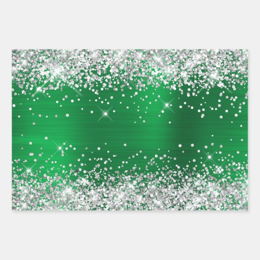 Silver Glitzer und Helle Holiday Green Ombre Foil Geschenkpapier Set (Vorderseite 2)