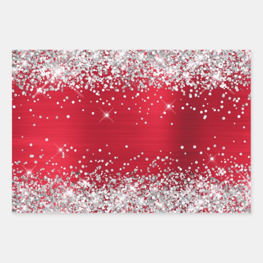 Silver Glitzer und Helle Red Ombre Foil Geschenkpapier Set (Vorderseite 2)