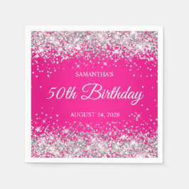 Silver Glitzer und Hot Pink 50. Geburtstag Serviette