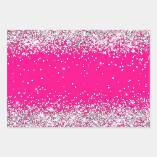 Silver Glitzer und Hot Pink Geschenkpapier Set (Vorderseite 2)