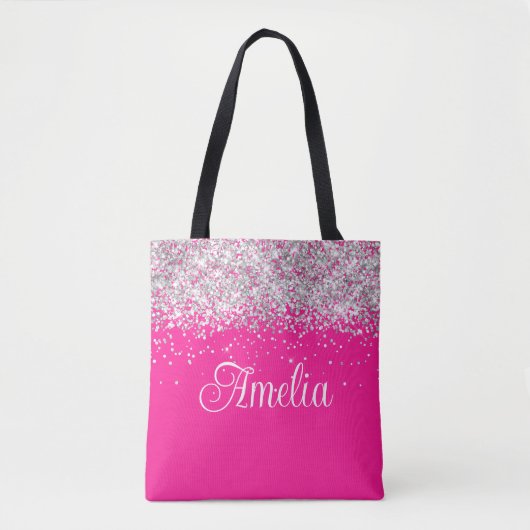 Silver-Glitzer und Hot-Pink-Monogramm Tasche (Vorderseite)