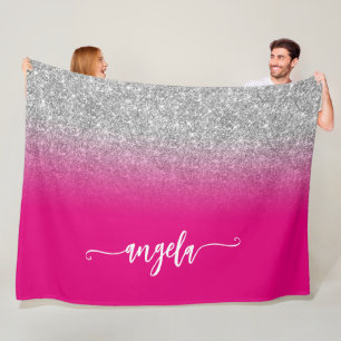 Silver Glitzer und Hot Pink Ombre Personalisiert Fleecedecke