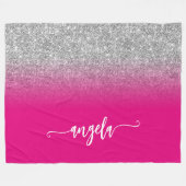Silver Glitzer und Hot Pink Ombre Personalisiert Fleecedecke (Vorderseite (Horizontal))