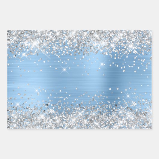 Silver Glitzer und Light Blue Ombre Foil Geschenkpapier Set (Vorderseite 3)