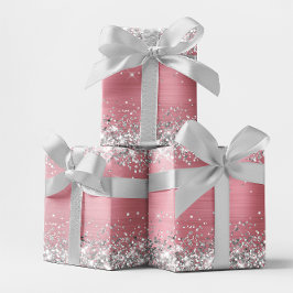 Silver Glitzer und Light Pink Ombre Foil Geschenkpapier Set