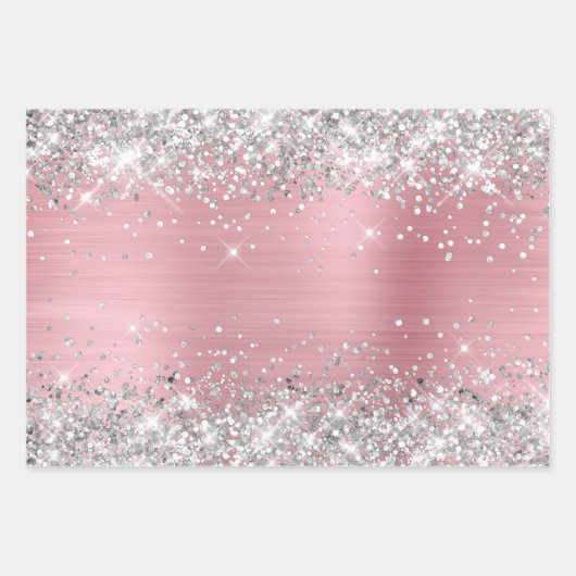 Silver Glitzer und Light Pink Ombre Foil Geschenkpapier Set (Vorderseite 3)