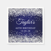 Silver Glitzer und Navy Blue 40. Geburtstag Serviette (Vorderseite)