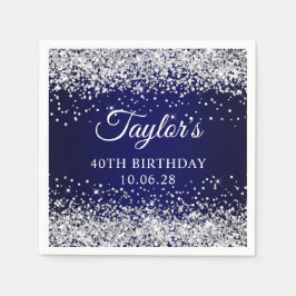 Silver Glitzer und Navy Blue 40. Geburtstag Serviette