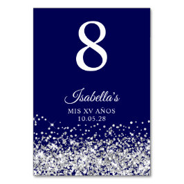 Silver Glitzer und Navy Blue Mis XV Anos Tischnummer