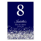 Silver Glitzer und Navy Blue Mis XV Anos Tischnummer (Vorderseite)