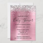 Silver Glitzer und Pink Foil Babydusche Einladung (Vorderseite)