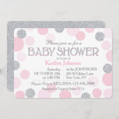Silver Glitzer und Pink Scattered Dots Baby Dusche Einladung (Vorne/Hinten)