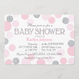 Silver Glitzer und Pink Scattered Dots Baby Dusche Einladung