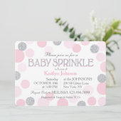 Silver Glitzer und Pink Scattered Dots Baby Dusche Einladung (Stehend Vorderseite)